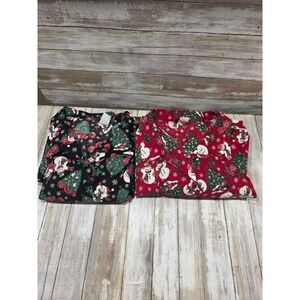 2- Lady Lori Christmas Snowman Tree Pajama Top Shirt 3X Black Red Holiday Blouse